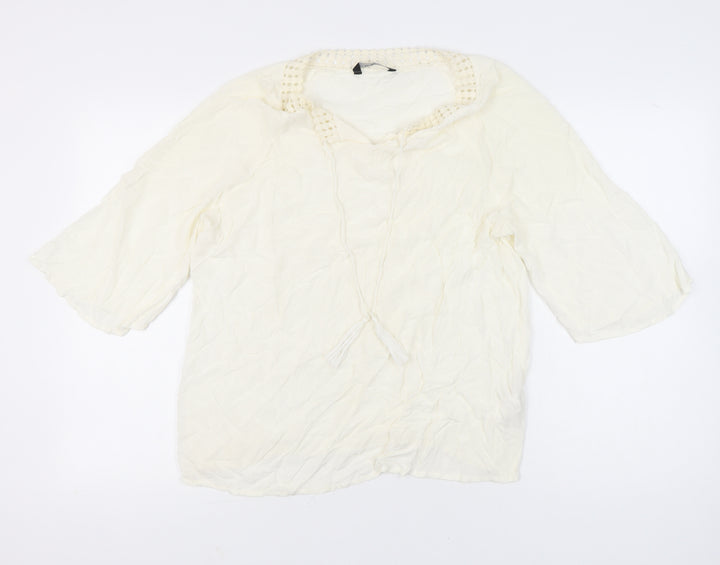 LC Waikiki Women’s Ivory Tunic Blouse Size 14 3/4 Sleeve Viscose