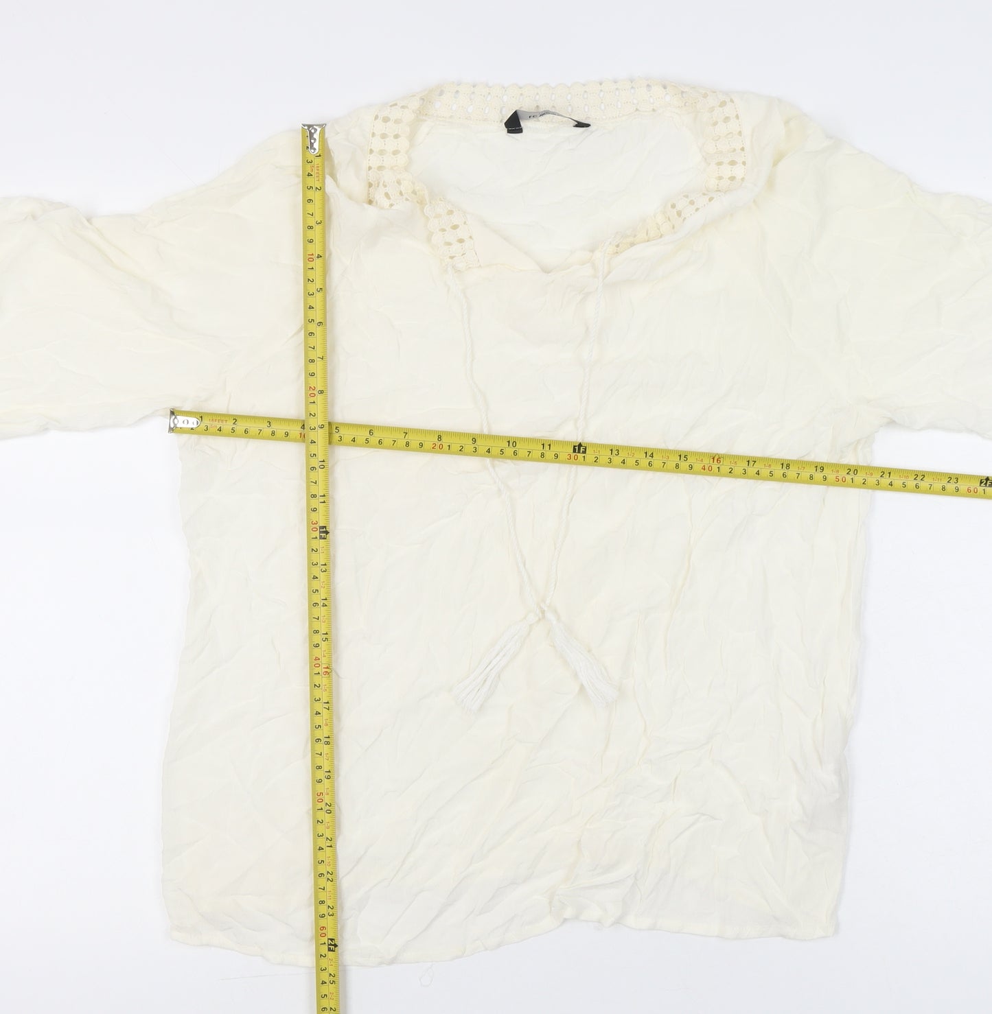 LC Waikiki Women’s Ivory Tunic Blouse Size 14 3/4 Sleeve Viscose