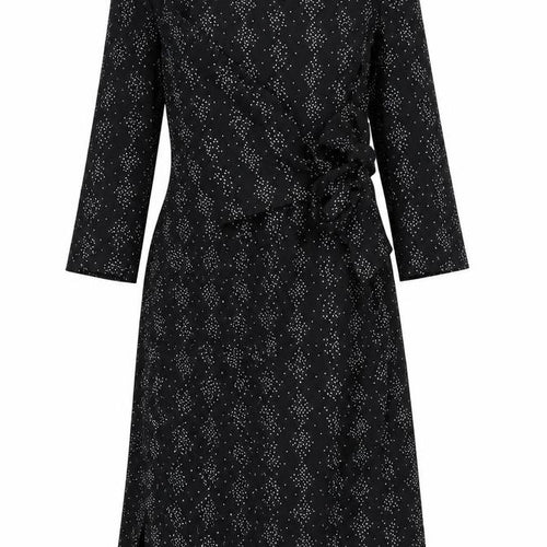 Warehouse Womens Black Geometric Wrap Dress Size 8 Midi 3/4 Sleeve