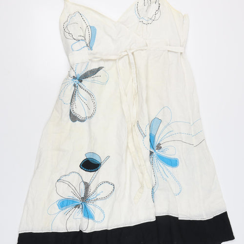Monsoon Women’s Ivory Blue Floral Embroidered A-Line Dress Size 22