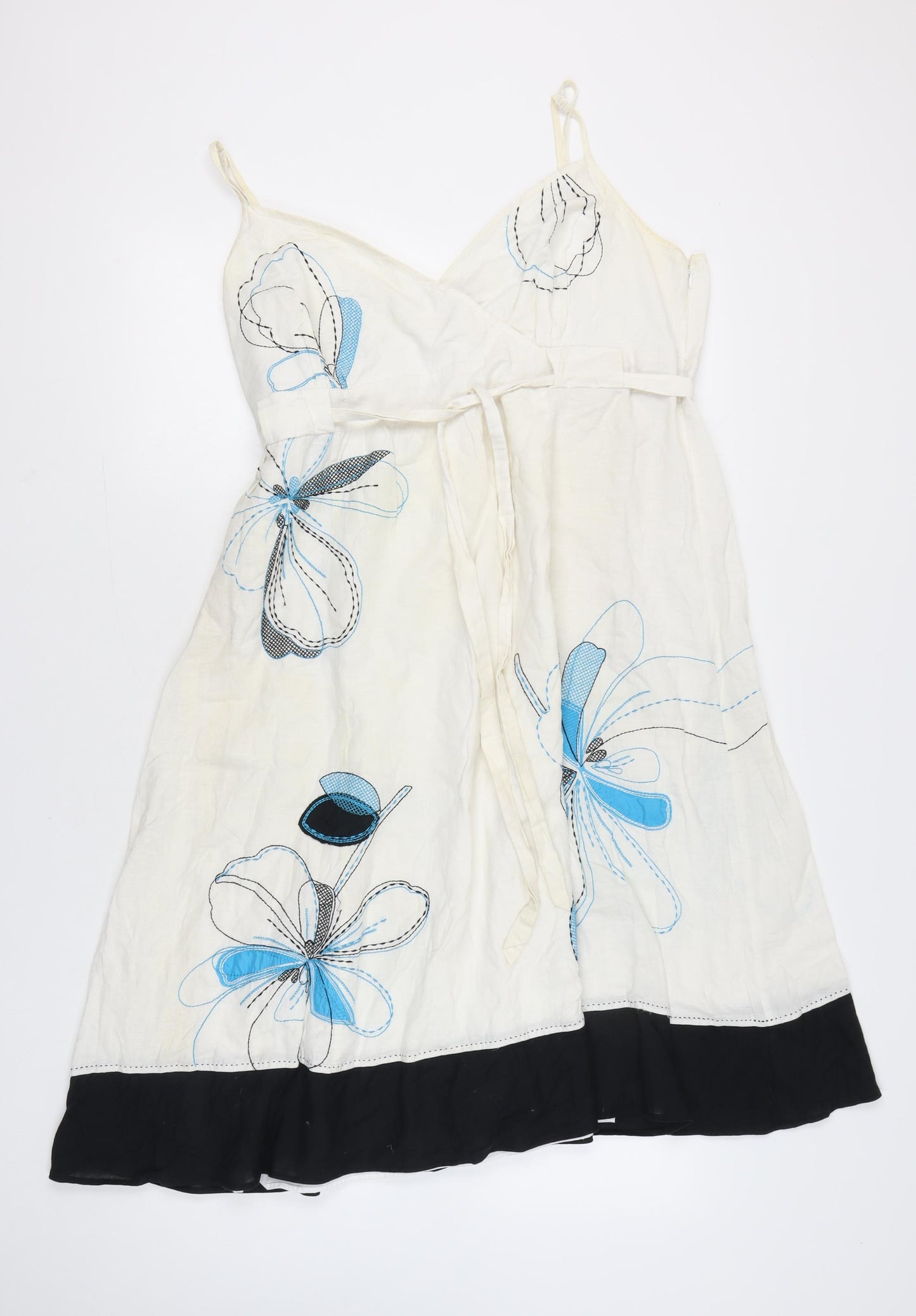 Monsoon Women’s Ivory Blue Floral Embroidered A-Line Dress Size 22