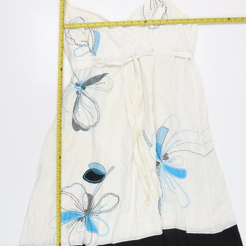 Monsoon Women’s Ivory Blue Floral Embroidered A-Line Dress Size 22
