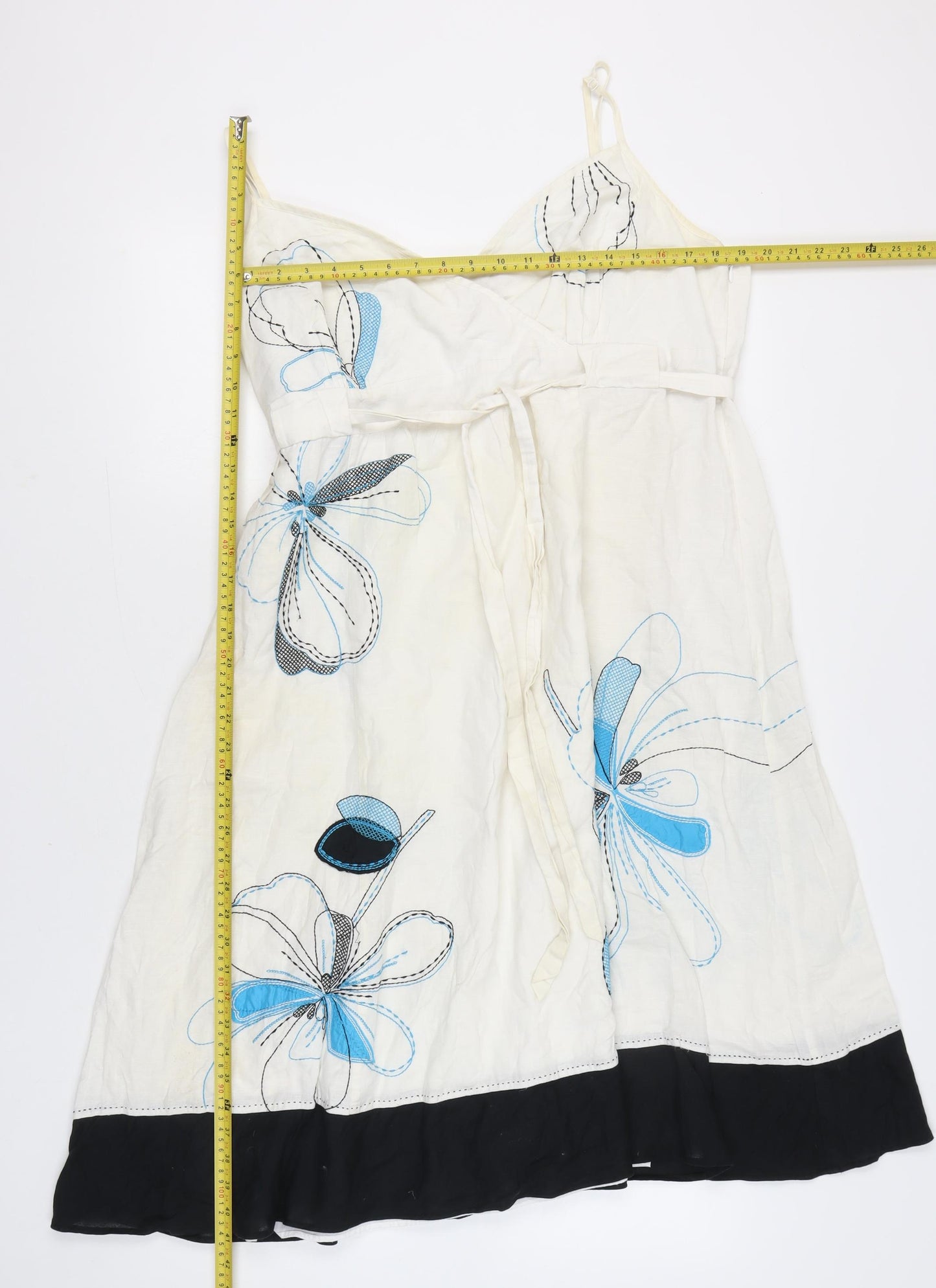 Monsoon Women’s Ivory Blue Floral Embroidered A-Line Dress Size 22