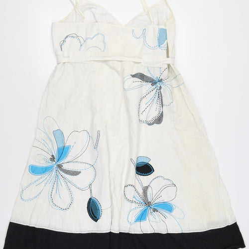 Monsoon Women’s Ivory Blue Floral Embroidered A-Line Dress Size 22