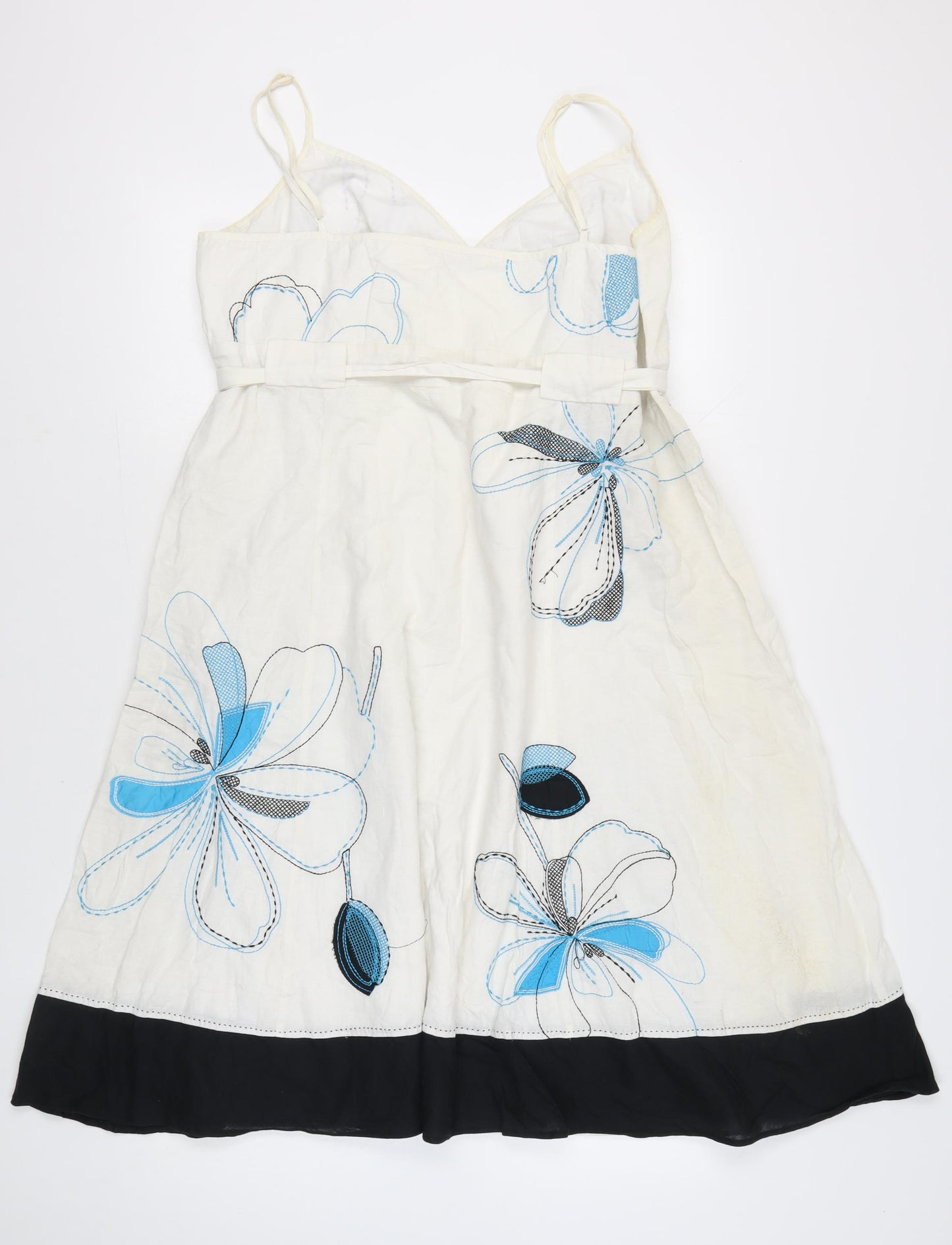Monsoon Women’s Ivory Blue Floral Embroidered A-Line Dress Size 22