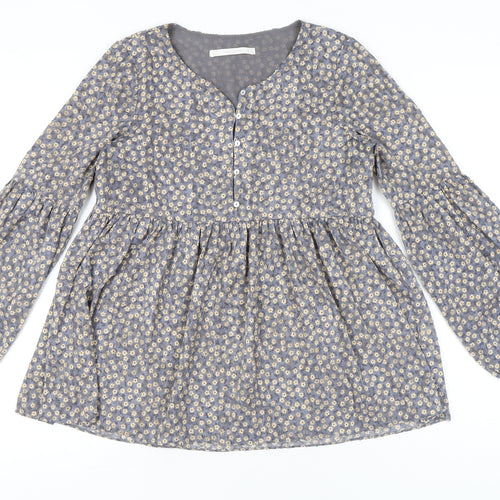 Zara Women’s Grey Floral Tunic Blouse Size 8 Long Sleeve