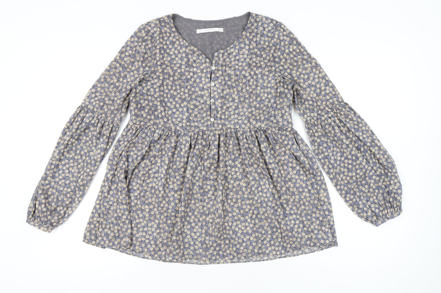 Zara Women’s Grey Floral Tunic Blouse Size 8 Long Sleeve