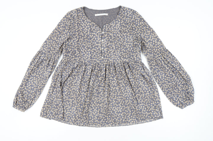 Zara Women’s Grey Floral Tunic Blouse Size 8 Long Sleeve