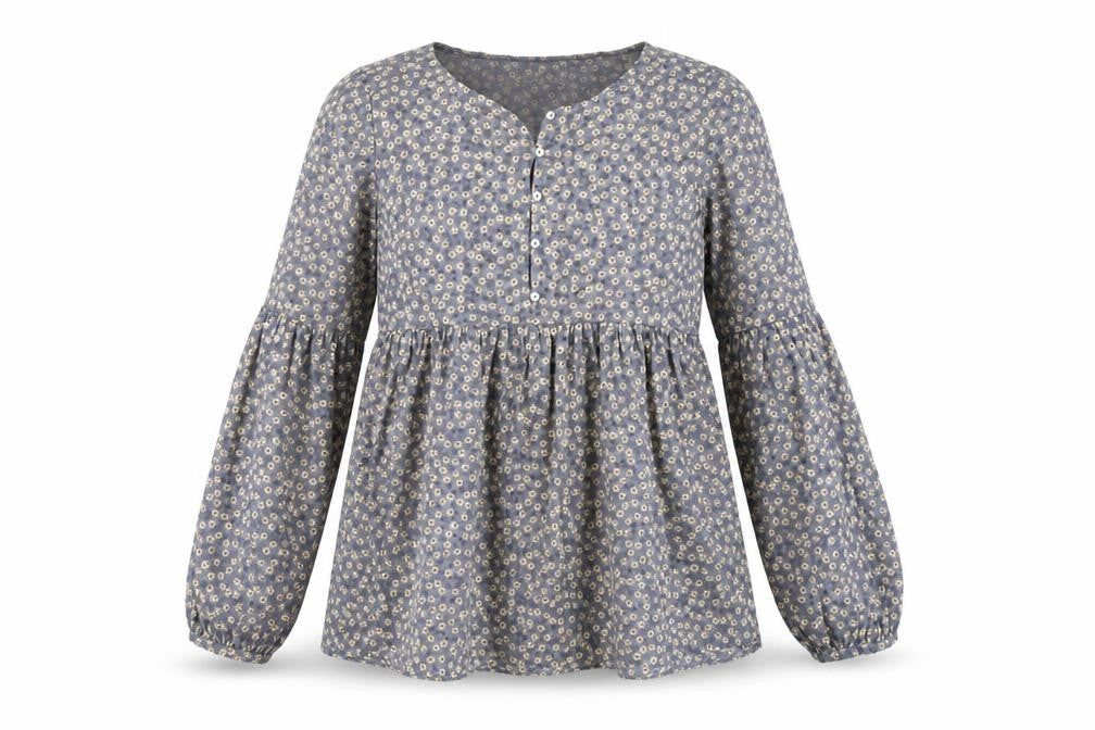 Zara Women’s Grey Floral Tunic Blouse Size 8 Long Sleeve