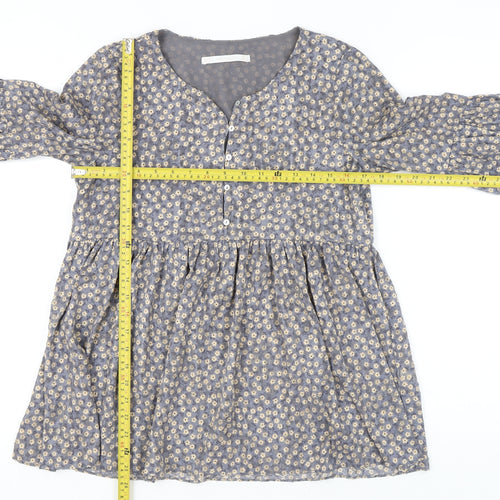 Zara Women’s Grey Floral Tunic Blouse Size 8 Long Sleeve