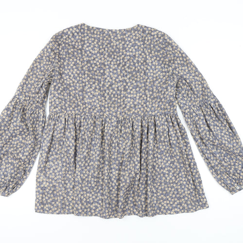 Zara Women’s Grey Floral Tunic Blouse Size 8 Long Sleeve