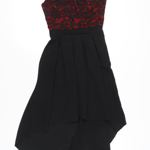 Mela London Women’s Black Red Lace A-Line Hi-Low Dress UK 8