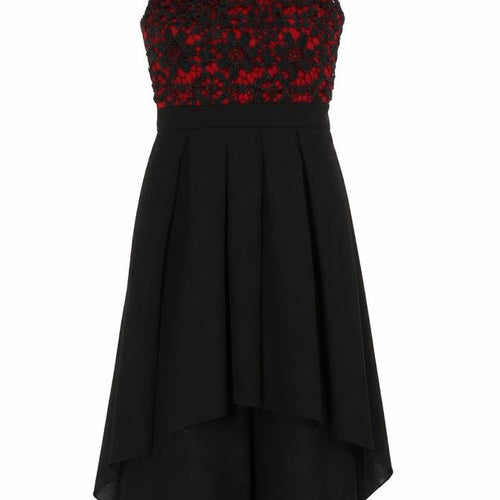 Mela London Women’s Black Red Lace A-Line Hi-Low Dress UK 8