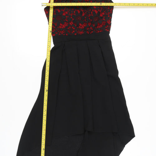 Mela London Women’s Black Red Lace A-Line Hi-Low Dress UK 8
