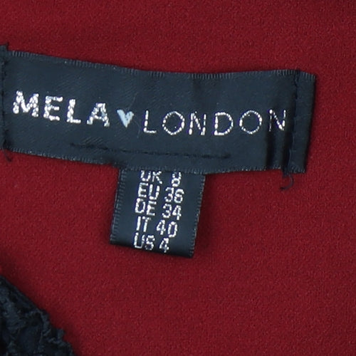 Mela London Women’s Black Red Lace A-Line Hi-Low Dress UK 8