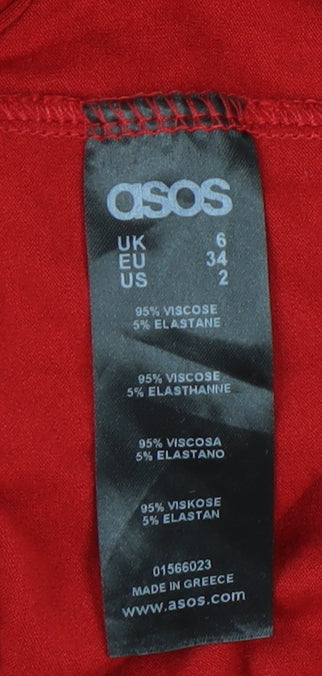 ASOS Women’s Red Skater Dress Size 6 Sleeveless Jersey Stretch