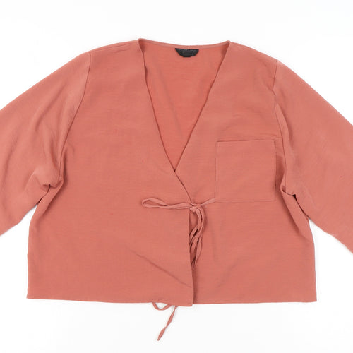 Topshop Womens Pink Wrap Blouse Size 10 Kimono Sleeve Viscose