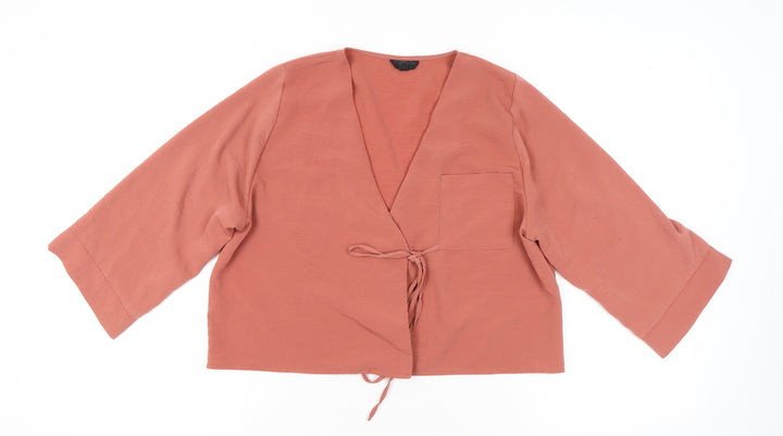 Topshop Womens Pink Wrap Blouse Size 10 Kimono Sleeve Viscose