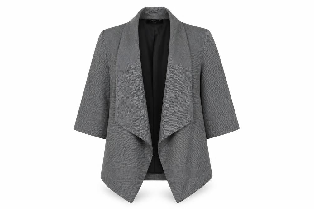 Front view of Atmosphere Women Grey, size 12, Shawl Lapel 3/4 Sleeve Blazer Jacket
