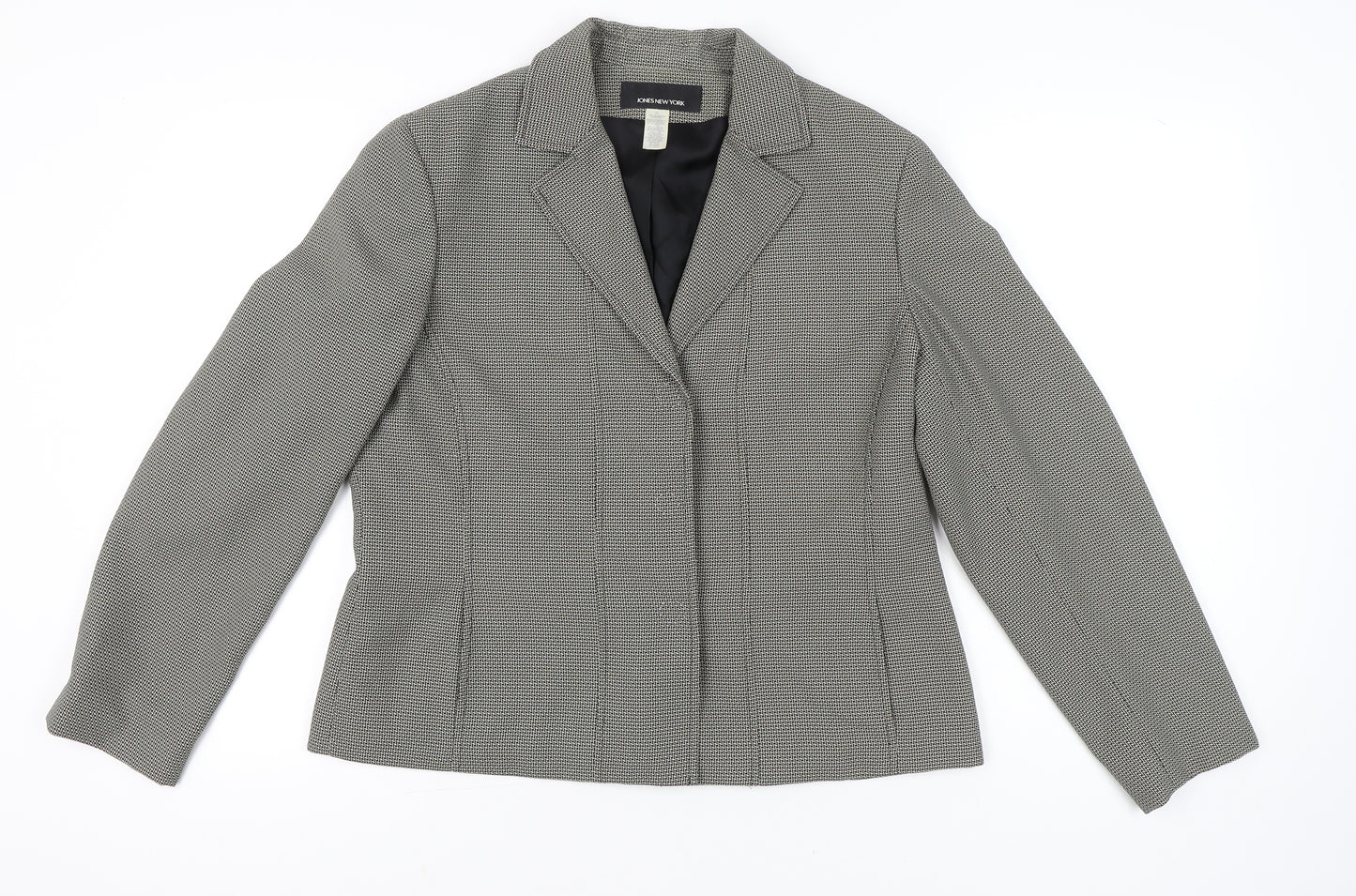 Jones New York Womens Grey Houndstooth Blazer Jacket Size 16