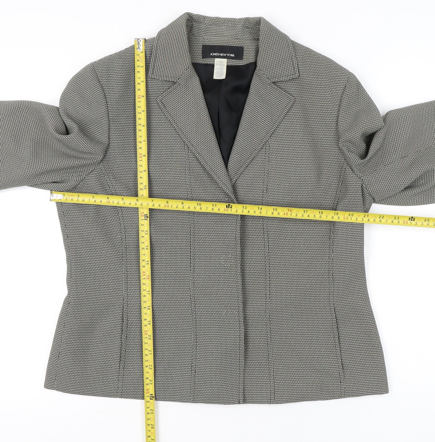Jones New York Womens Grey Houndstooth Blazer Jacket Size 16