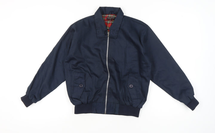 Cotton Works Boys Navy Blue Bomber Jacket Size 34 Collared Full Zip