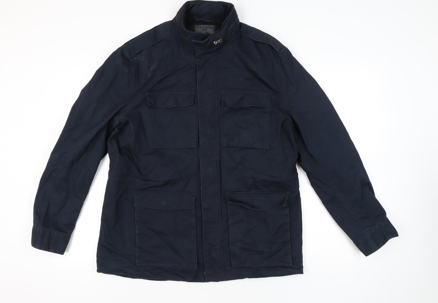 H&M Men’s Blue Military Jacket Size 54 EUR 44R Cotton Mid-Length