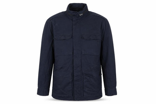 Front view of H&M Men’s Blue Military Jacket, size 54, EUR 44R Cotton Mid-Length