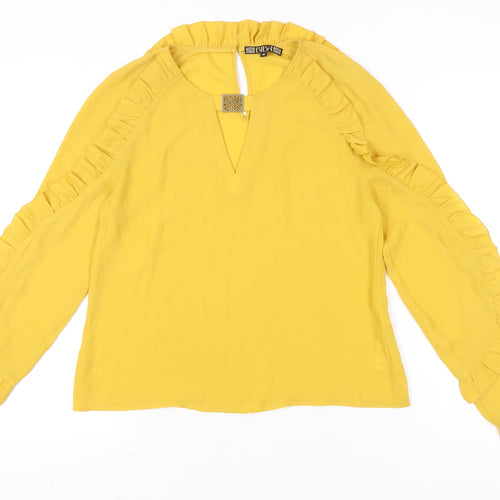 Biba Womens Yellow Ruffle Long Sleeve Tunic Blouse Size 10