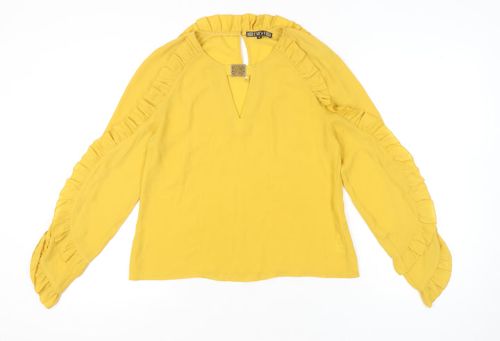 Biba Womens Yellow Ruffle Long Sleeve Tunic Blouse Size 10