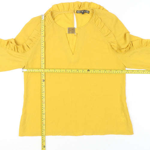Biba Womens Yellow Ruffle Long Sleeve Tunic Blouse Size 10