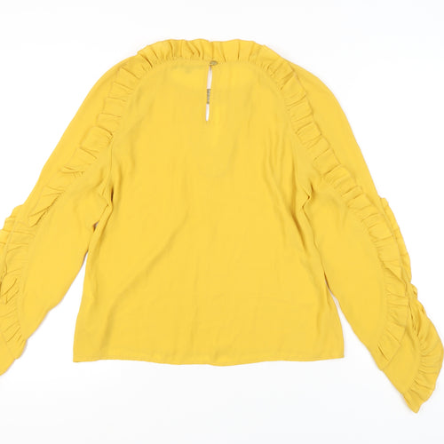 Biba Womens Yellow Ruffle Long Sleeve Tunic Blouse Size 10