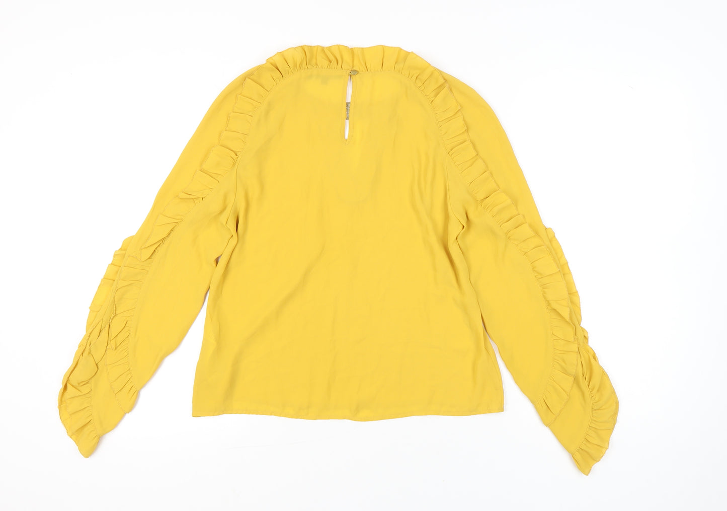 Biba Womens Yellow Ruffle Long Sleeve Tunic Blouse Size 10