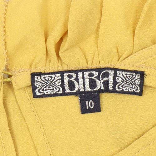 Biba Womens Yellow Ruffle Long Sleeve Tunic Blouse Size 10