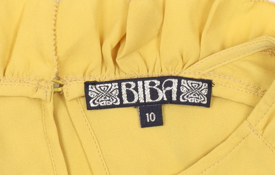 Biba Womens Yellow Ruffle Long Sleeve Tunic Blouse Size 10