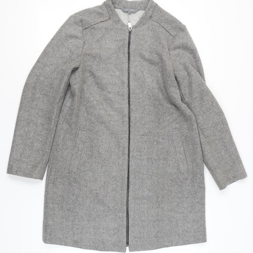 Principles Womens Grey Wool Blend Zip Up Overcoat Size 14 Regular