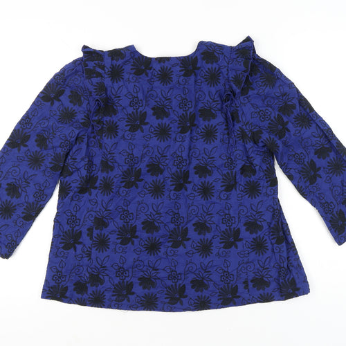 Thought Womens Blue Floral Embroidered Blouse Size 12 Tunic Style