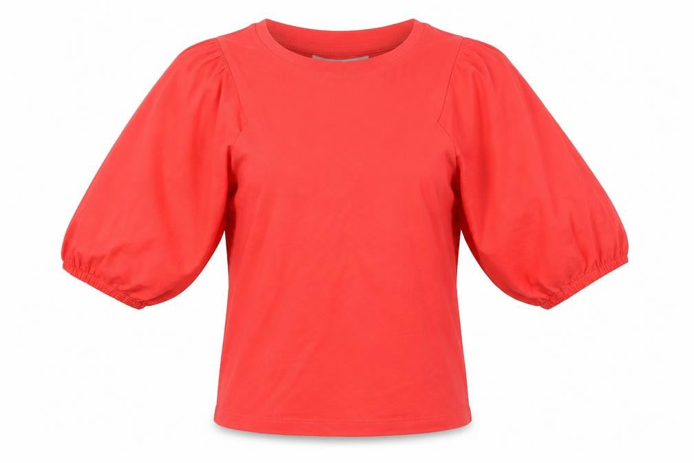 Silvian Heach Womens Red Cotton Puff Sleeve T-Shirt M