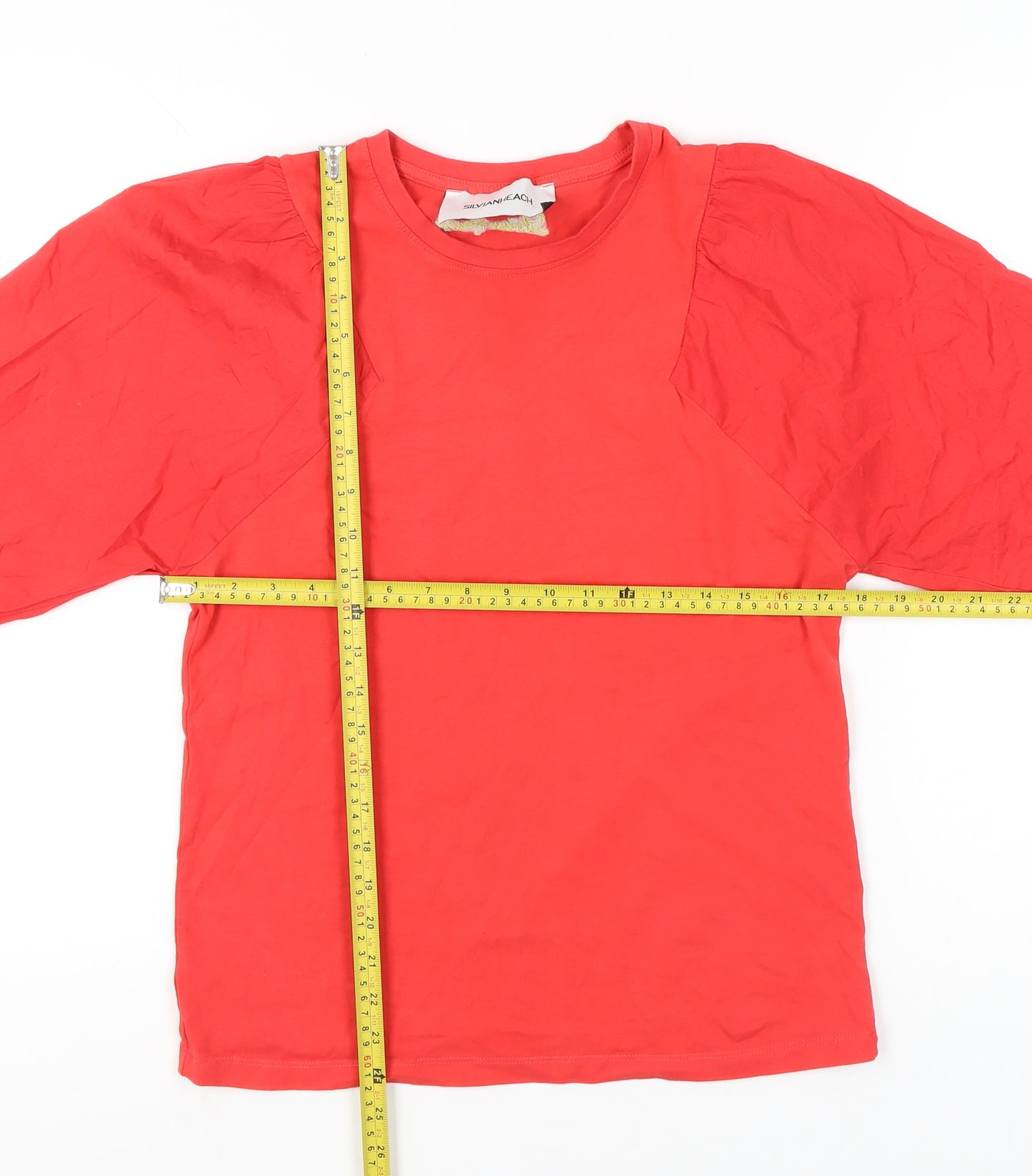 Silvian Heach Womens Red Cotton Puff Sleeve T-Shirt M