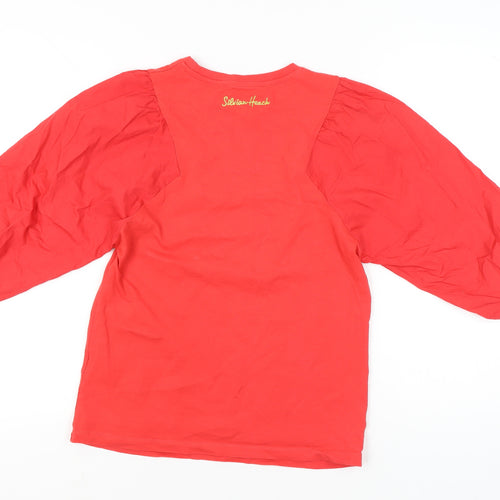 Silvian Heach Womens Red Cotton Puff Sleeve T-Shirt M