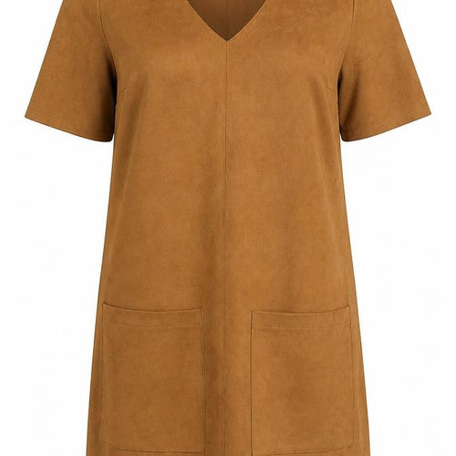 Marks and Spencer Womens Brown Size 12 Shift Dress V-Neck Short Sleeve
