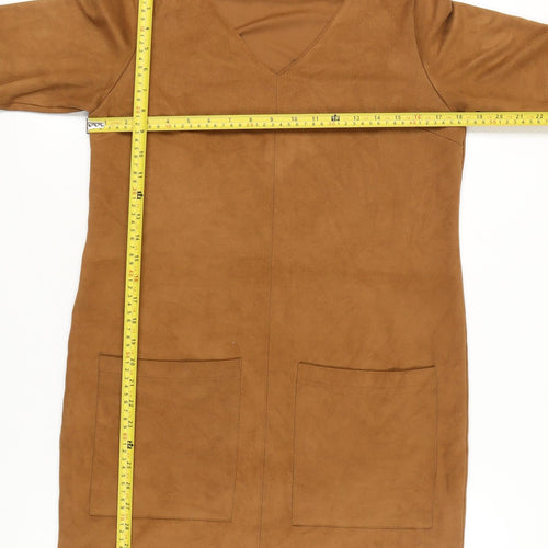 Marks and Spencer Womens Brown Size 12 Shift Dress V-Neck Short Sleeve