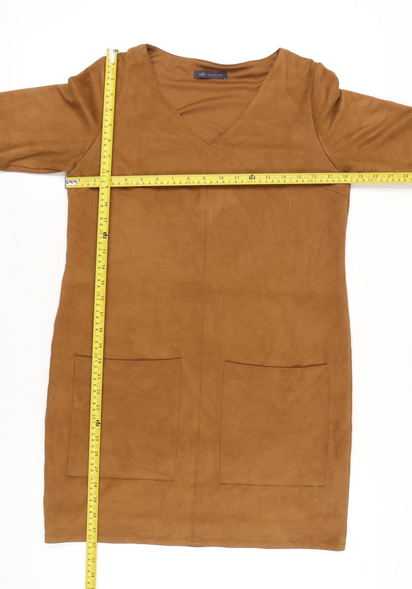 Marks and Spencer Womens Brown Size 12 Shift Dress V-Neck Short Sleeve