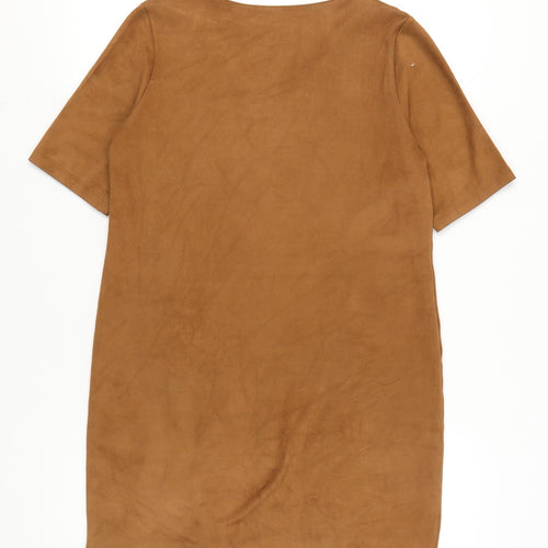 Marks and Spencer Womens Brown Size 12 Shift Dress V-Neck Short Sleeve