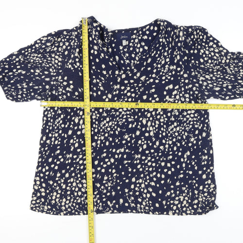Joules Womens Blue Animal Print Blouse Size 16 V-Neck Puff Sleeve