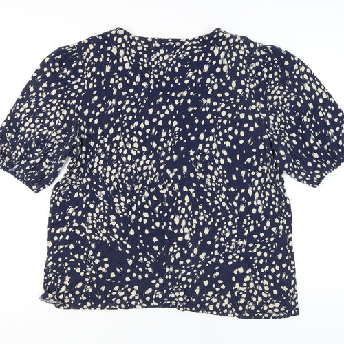 Joules Womens Blue Animal Print Blouse Size 16 V-Neck Puff Sleeve
