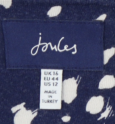 Joules Womens Blue Animal Print Blouse Size 16 V-Neck Puff Sleeve