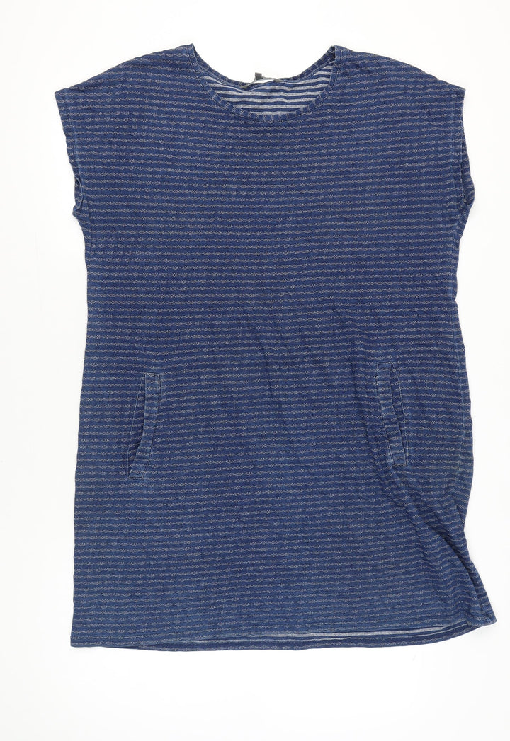 Laura Ashley Women Blue Striped Cotton Shift Dress UK 18