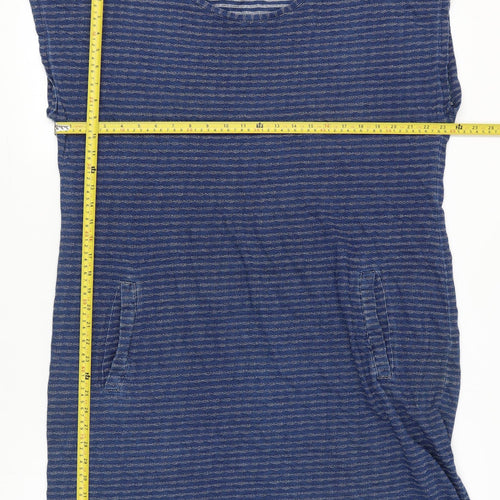 Laura Ashley Women Blue Striped Cotton Shift Dress UK 18