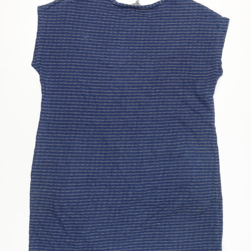 Laura Ashley Women Blue Striped Cotton Shift Dress UK 18